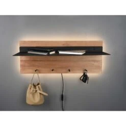 Trio Leuchten Kapstok Romy LED - 75 X 30 Cm - 4 Haken + Plank - Hout -Opslag Meubelwinkel 1000005899 0102