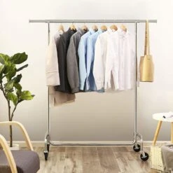 O'DADDY® Kledingrek Op 4 Grote Wielen - Tot 130 Kg Stabiel - RVS -Opslag Meubelwinkel 1000012476 0110