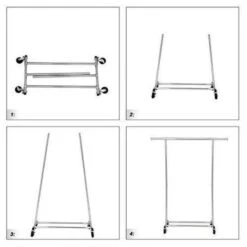 O’DADDY® Kledingrek 4 Wielen – Stabiel Tot 90kg - Garderoberek - RVS -Opslag Meubelwinkel 1000012478 0102