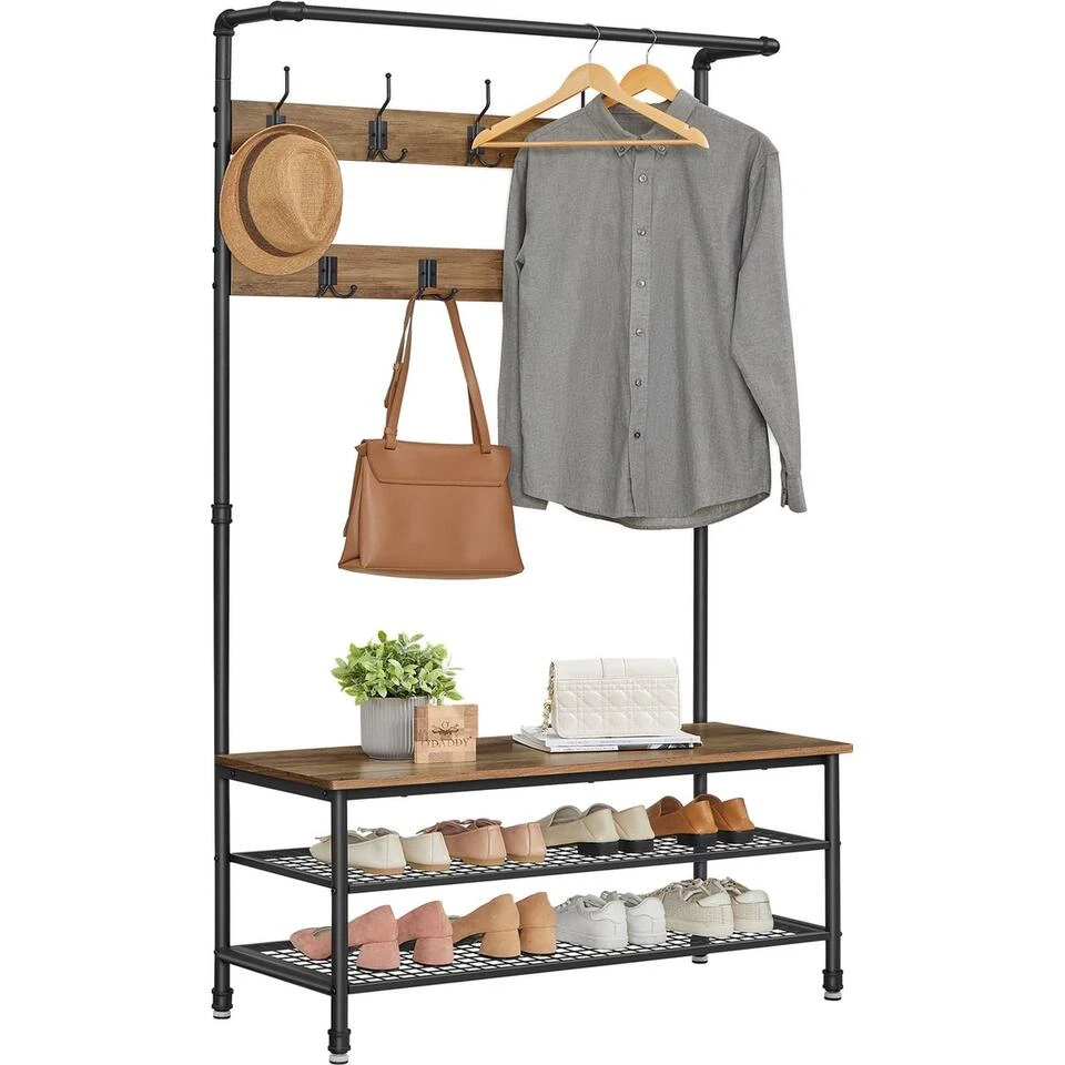 O'DADDY® Kapstok Staand - Schoenenrek - 23 Haken - 100x41x182 - Bruin 3 O'DADDY® Kapstok Staand - Schoenenrek - 23 Haken - 100x41x182 - Bruin