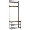 O'DADDY® Kapstok Staand Met Schoenenrek - 9 Haken - 70x32x175 - Bruin -Opslag Meubelwinkel 1000012492