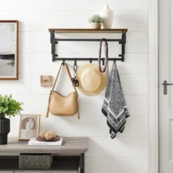 O'DADDY® Wandkapstok – Kapstok Met 5 Haken - 66x30x27cm - Bruin -Opslag Meubelwinkel 1000012494 0102