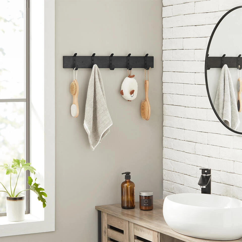 ACAZA Langwerpige Kapstok Met 5 Dubbele Haken, Zwart 4 ACAZA Langwerpige Kapstok Met 5 Dubbele Haken, Zwart - Afbeelding 2