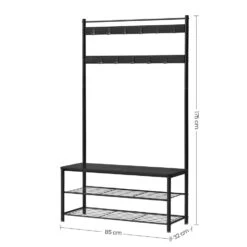ACAZA XL Garderoberek Met Schoenenbank, Kapstok En Schoenenrek, 11 Haken, Zwart 8 ACAZA XL Garderoberek Met Schoenenbank, Kapstok En Schoenenrek, 11 Haken, Zwart -Opslag Meubelwinkel 1000034356 0102