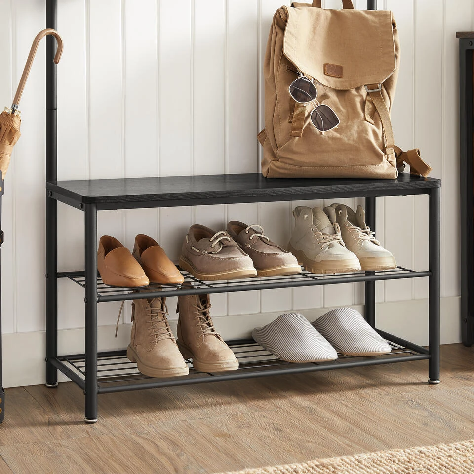 ACAZA XL Garderoberek Met Schoenenbank, Kapstok En Schoenenrek, 11 Haken, Zwart 6 ACAZA XL Garderoberek Met Schoenenbank, Kapstok En Schoenenrek, 11 Haken, Zwart - Afbeelding 4