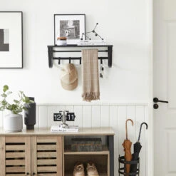 ACAZA Wandkapstok Voor Muur Of Wand Met 5 Haken Met Plank, Zwart, Metaal En Hout -Opslag Meubelwinkel 1000034360 0101