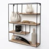 Zwart Metalen Wandrek Met 4 Houten Plankjes - Rechthoek - 55x45x11 Cm -Opslag Meubelwinkel 1000038232