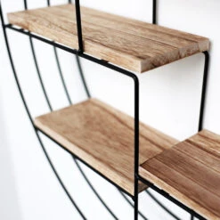 Zwart Metalen Wandrek Met 4 Houten Plankjes - Rond - 50x11 Cm -Opslag Meubelwinkel 1000038234 0103