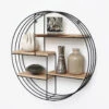 Zwart Metalen Wandrek Met 4 Houten Plankjes - Rond - 50x11 Cm -Opslag Meubelwinkel 1000038234