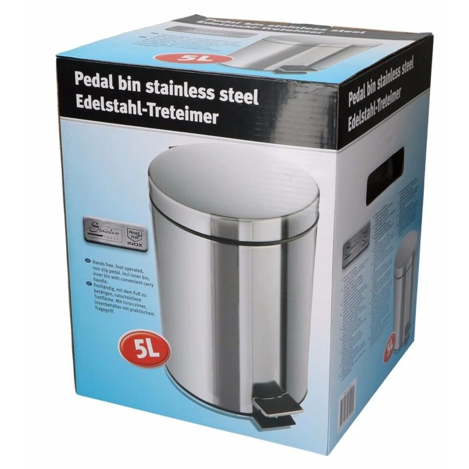 Merkloos Pedaalemmer - Chroom - 5 L - 27 X 25 X 20 Cm 4 Merkloos Pedaalemmer - Chroom - 5 L - 27 X 25 X 20 Cm - Afbeelding 2