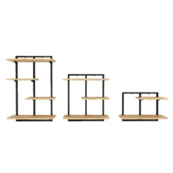 Wandplank Industrieel Set Van 3 Loïs - 18x40x90 Cm - Mangohout - Bruin