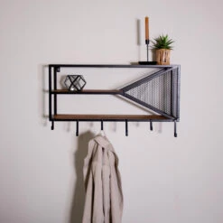 Industrieel Wandrek Maggie Mangohout Metaal 80x44 Cm 21,50x80x44 Cm -Opslag Meubelwinkel 1000042285 0103