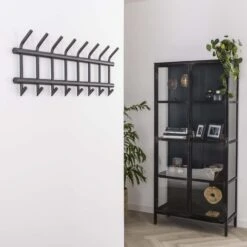 Hoyz - Kapstok Industrieel Met 19 Haken - Grijs - Wandkapstok 90cm Breed -Opslag Meubelwinkel 1000042629 0102