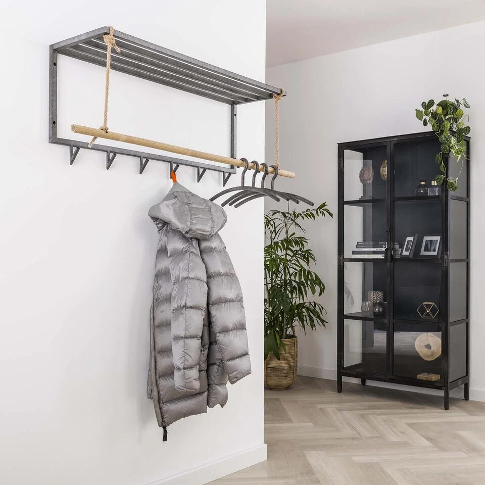 Hoyz - Kapstok Bamboe Met 6 Haken - Grijs - Wandkapstok 4 Hoyz - Kapstok Bamboe Met 6 Haken - Grijs - Wandkapstok - Afbeelding 2