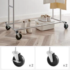 O’DADDY® Kledingrek Dubbel - 4 Wielen - Tot 110kg - Garderoberek - RVS -Opslag Meubelwinkel 1000042970 0102