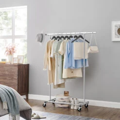 O’DADDY® Kledingrek 4 Wielen – Stabiel Tot 90kg - Garderoberek - RVS -Opslag Meubelwinkel 1000042971 0102