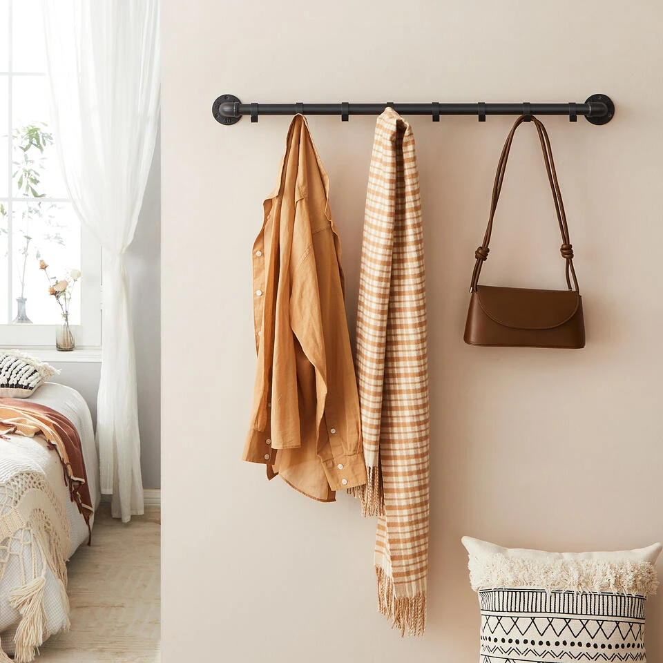 ACAZA Industriële Waterleiding Kapstok Met 8 Haken, Kledingstang, Zwart 4 ACAZA Industriële Waterleiding Kapstok Met 8 Haken, Kledingstang, Zwart - Afbeelding 2