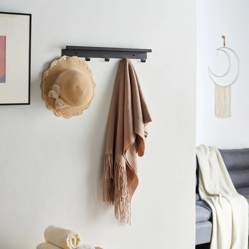 ACAZA Wand Kapstok In Metaal, Met Plaats Voor Sleutels Bovenaan, 5 Haken, Zwart 4 ACAZA Wand Kapstok In Metaal, Met Plaats Voor Sleutels Bovenaan, 5 Haken, Zwart - Afbeelding 2