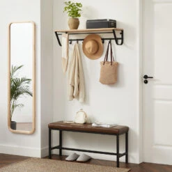 ACAZA Lange Hangende Kapstok - 8 Haken En 1 Bar - 90 Cm Lang - Lichte Eik Kleur -Opslag Meubelwinkel 1000045920 0102