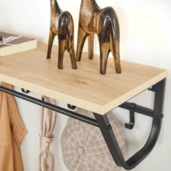 ACAZA Lange Hangende Kapstok - 8 Haken En 1 Bar - 90 Cm Lang - Lichte Eik Kleur -Opslag Meubelwinkel 1000045920 0103