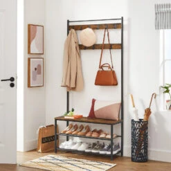 ACAZA Garderoberek XL Met Schoenenbank En Kapstok, Bruin Zwart Vintage -Opslag Meubelwinkel 1000045922 0101