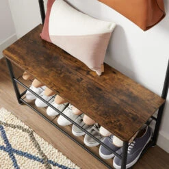 ACAZA Garderoberek XL Met Schoenenbank En Kapstok, Bruin Zwart Vintage -Opslag Meubelwinkel 1000045922 0103