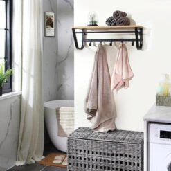 ACAZA Kapstok - Wandkapstok Met Haken In Lichte Eik - 60 Cm -Opslag Meubelwinkel 1000046835 0102