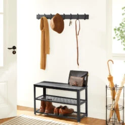 ACAZA Lange Muur Kapstok, Met 8 Zwarte Haken, 88 Cm Lang, Zwart -Opslag Meubelwinkel 1000046839 0102