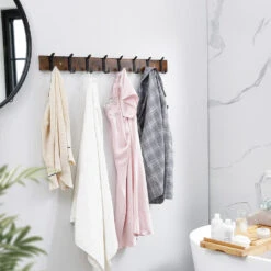 ACAZA Lange Muur Kapstok, Retro, Vintage Bruin Met Zwarte Haken, 88 Cm -Opslag Meubelwinkel 1000046987 0101