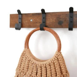 ACAZA Lange Muur Kapstok, Retro, Vintage Bruin Met Zwarte Haken, 88 Cm -Opslag Meubelwinkel 1000046987 0103