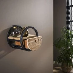 Industrieel Rond Wandrek Hout En Metaal Liv 30 Cm 25x30x30 Cm Hardhout -Opslag Meubelwinkel 1000048218 0101