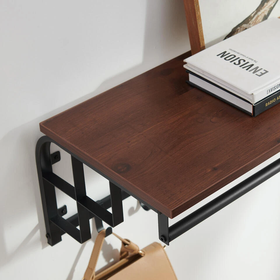 O'DADDY® Wandkapstok – Kapstok Met 5 Haken - 66x30x27cm - Donkerbruin 4 O'DADDY® Wandkapstok – Kapstok Met 5 Haken - 66x30x27cm - Donkerbruin - Afbeelding 2