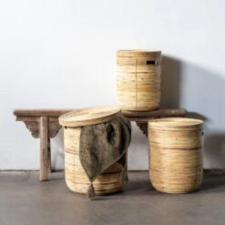 Giga Meubel Wasmand Rotan Ø35cm - Incl. Deksel - Wasmand Stripe -Opslag Meubelwinkel 1000057483 0102