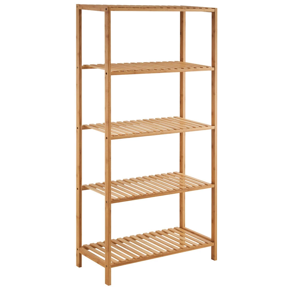 ACAZA Badkamer Of Keuken Rek Met 5 Niveaus - Opbergrek - 130 Cm Hoog - Bamboe 4 ACAZA Badkamer Of Keuken Rek Met 5 Niveaus - Opbergrek - 130 Cm Hoog - Bamboe - Afbeelding 2