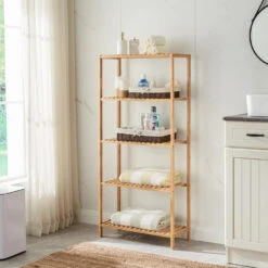 ACAZA Badkamer Of Keuken Rek Met 5 Niveaus - Opbergrek - 130 Cm Hoog - Bamboe 8 ACAZA Badkamer Of Keuken Rek Met 5 Niveaus - Opbergrek - 130 Cm Hoog - Bamboe -Opslag Meubelwinkel 1000061225 0102