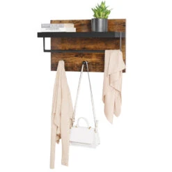 Furnihaus Wandkapstok Bruin Met Zwarte Hoedenplank, 3 Hangers En Garderobestang, -Opslag Meubelwinkel 1000065474 0102