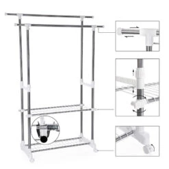 ACAZA Mobiel Kledingrek - Dubbelvoudig - 2 Rails - Zilvergrijs 9 ACAZA Mobiel Kledingrek - Dubbelvoudig - 2 Rails - Zilvergrijs -Opslag Meubelwinkel 1000066951 0104