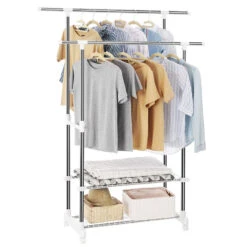 ACAZA Mobiel Kledingrek - Dubbelvoudig - 2 Rails - Zilvergrijs
