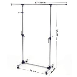 ACAZA Mobiel Kledingrek - Verstelbaar - 1 Rail En 2 Haken - 87x165x44 Cm -Opslag Meubelwinkel 1000066954 0103