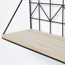 Set Van 2 Zwarte Metalen Wandrekjes Met Houten Plankje - 30 En 45 Cm -Opslag Meubelwinkel 1000067187 0101