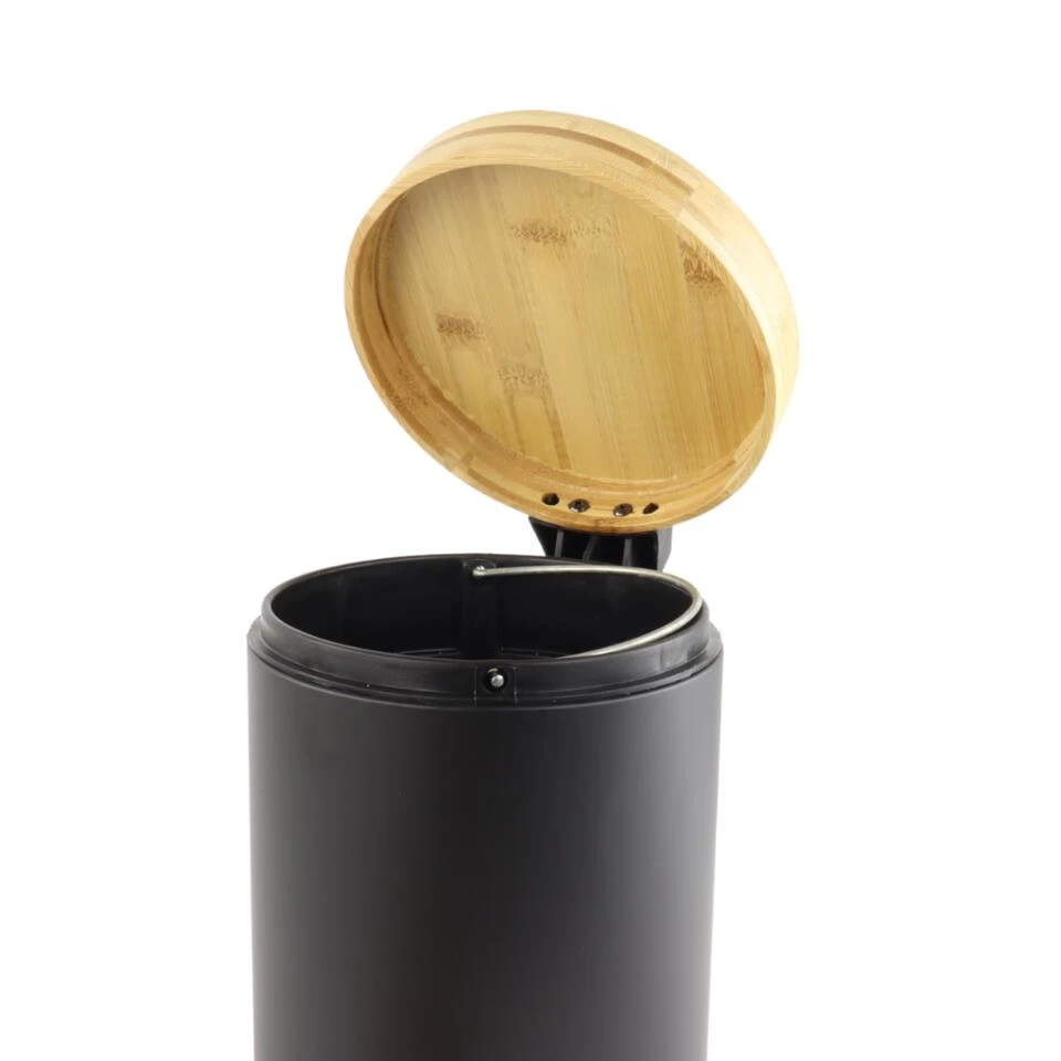 Orange85 Pedaalemmer Prullenbak 3L Zwart 17x17x25 Cm Metaal En Bamboe 6 Orange85 Pedaalemmer Prullenbak 3L Zwart 17x17x25 Cm Metaal En Bamboe - Afbeelding 4