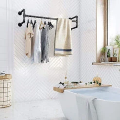 ACAZA Set Van 2 Ophangrails - Industriële Look - Zwart 9 ACAZA Set Van 2 Ophangrails - Industriële Look - Zwart -Opslag Meubelwinkel 1000067679 0103