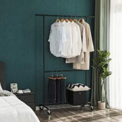 ACAZA Metalen Kledingrek Met Draagcapaciteit 110kg - Zwarte Kleur -Opslag Meubelwinkel 1000068778 0103