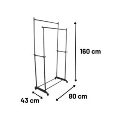 Orange85 Kledingrek Dubbel Op Wieltjes Zwart Metaal Garderoberek -Opslag Meubelwinkel 1000068871 0110