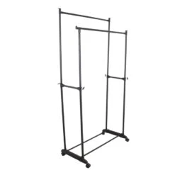 Orange85 Kledingrek Dubbel Op Wieltjes Zwart Metaal Garderoberek