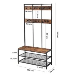 ACAZA Garderoberek XL - Industriële Look - 12 Haken - Vintage Bruin -Opslag Meubelwinkel 1000068881 0102