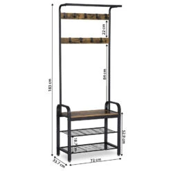 ACAZA Garderoberek - Vintage - 9 Haken - 72x183x34 Cm - Vintage Bruin -Opslag Meubelwinkel 1000068885 0103