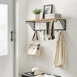 ACAZA Wandkapstok Met Plank En 7 Haken, Lichte Eik Kleur 8 ACAZA Wandkapstok Met Plank En 7 Haken, Lichte Eik Kleur -Opslag Meubelwinkel 1000068897 0102