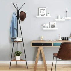 ACAZA Staande Kapstok - Vintage - 6 Haken - 49x179x49 Cm - Vintage Bruin -Opslag Meubelwinkel 1000068921 0102