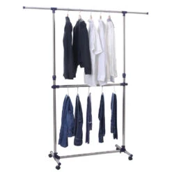 ACAZA Mobiel Kledingrek - Verstelbaar - 2 Rails - Zilvergrijs -Opslag Meubelwinkel 1000069887 0102